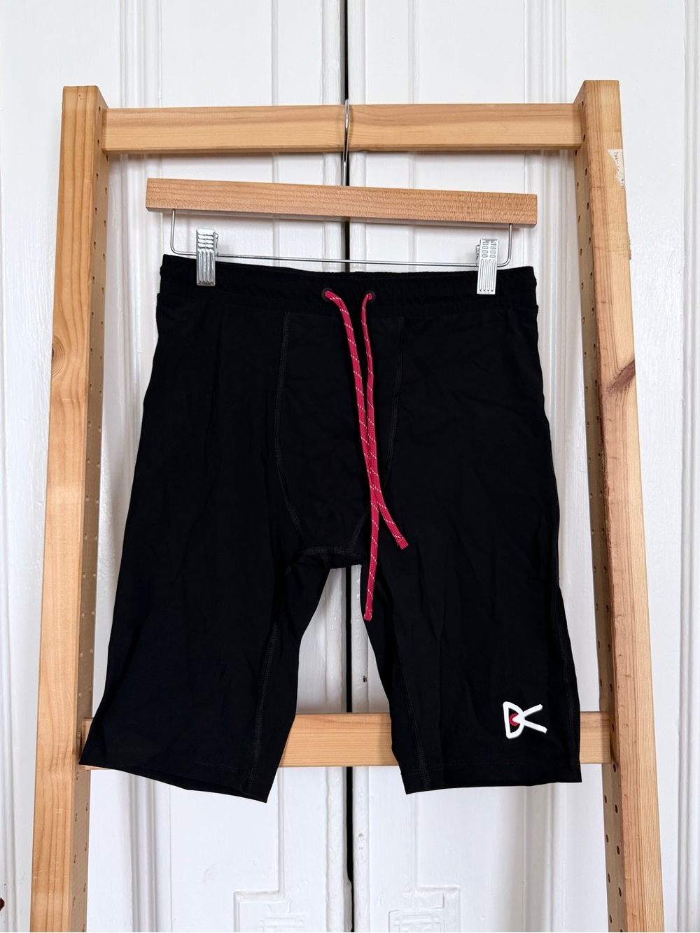 District Vision Black running half tight short with Pink Drawstring
